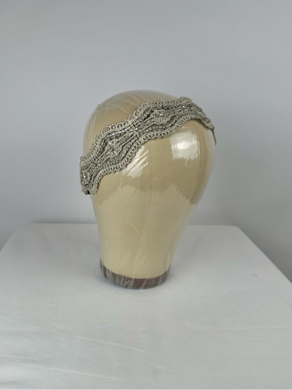 Anthropologie Headband, Lace, Gems, Ivory/Silver
